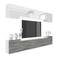 WOHNWAND Milano 4, Weiß Hochglanz/Grau Matt, 300 cm, Grifflos - Weiß, Holz (300/60/36cm) - B BELINI GROUP
