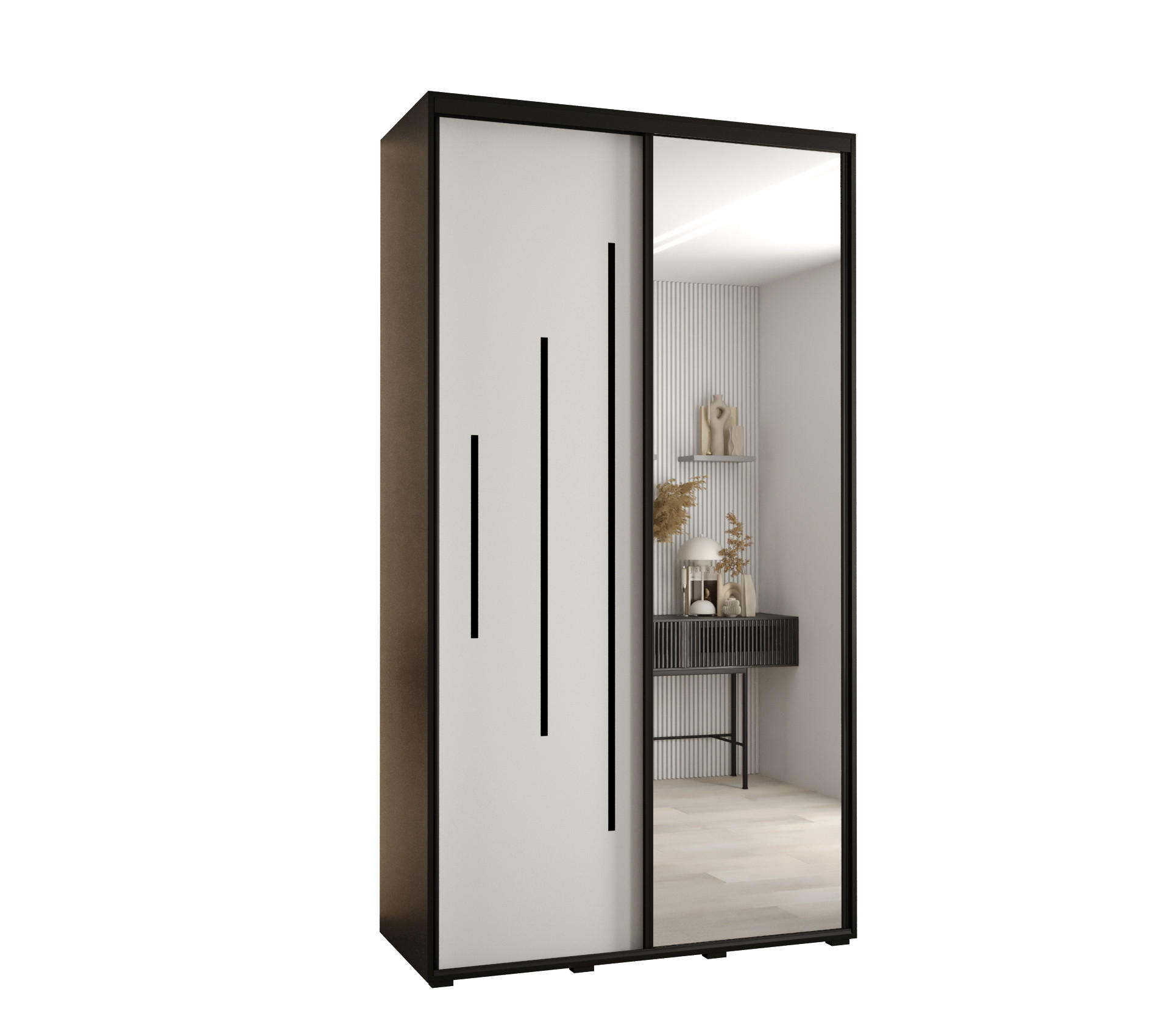 Abiks Möbel Schwebetürenschrank Schwarz, Weiß, Schwarz 140x235x60 cm