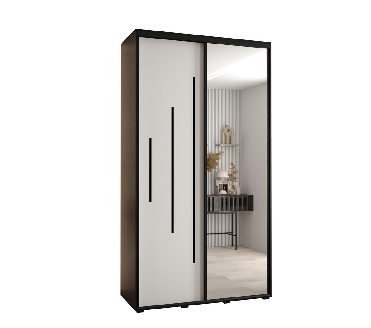SCHWEBETÜRENSCHRANK 235,2/130/60 2-türig - Schwarz/Weiß, Holz/Metall (130/235/60cm) - Abiks Möbel