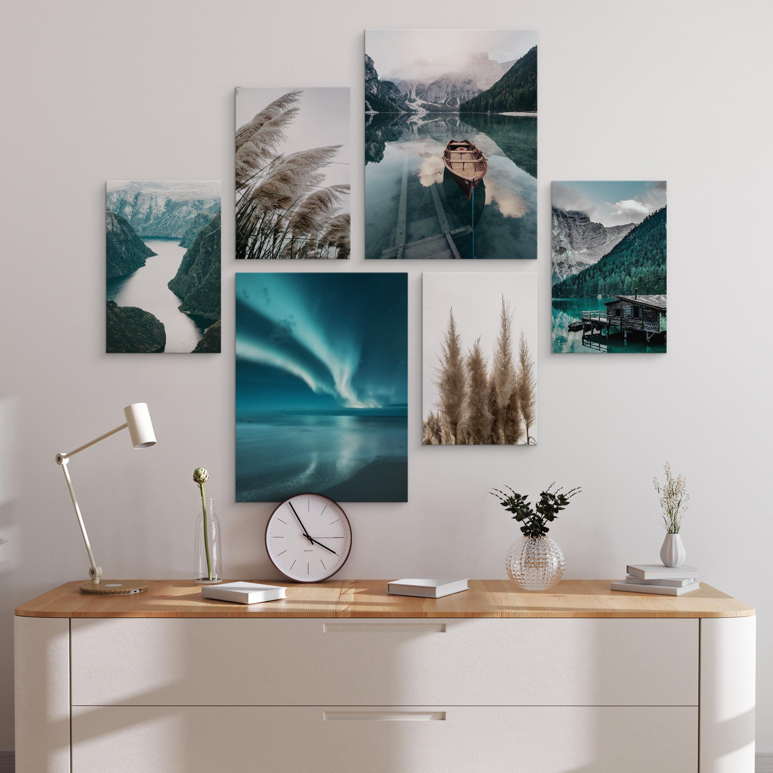 LEINWANDBILDER 6-er Set Pflanzen Natur - Türkis/Blau, Textil (90/80cm) - Muralo
