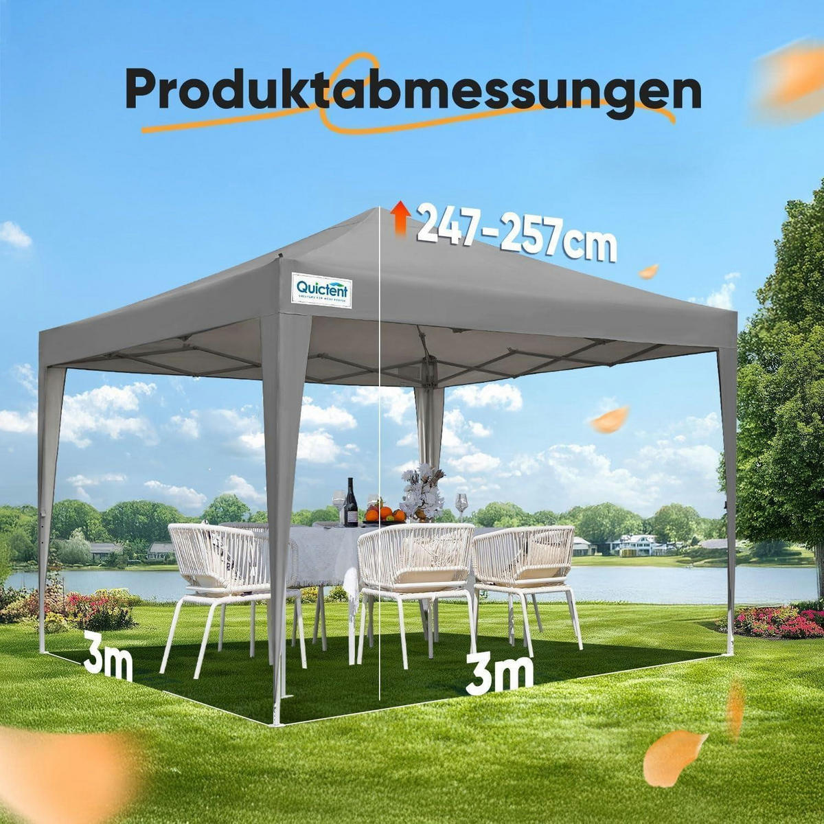 FALTPAVILLON 3 x 3 m Grau wasserdicht mit Seitenwänden UV-Schutz 50+ - Grau, Textil (294/265/294cm)