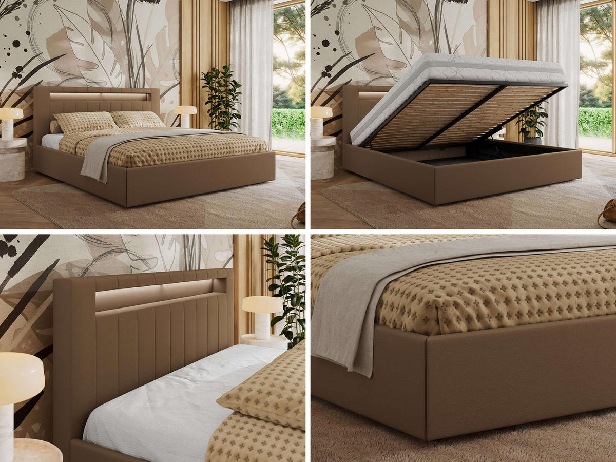 POLSTERBETT GOLD 5 CLASSIC 180/200 - Braun Kunstleder - ohne Matratze - Braun, Textil (180/200cm) - MKS