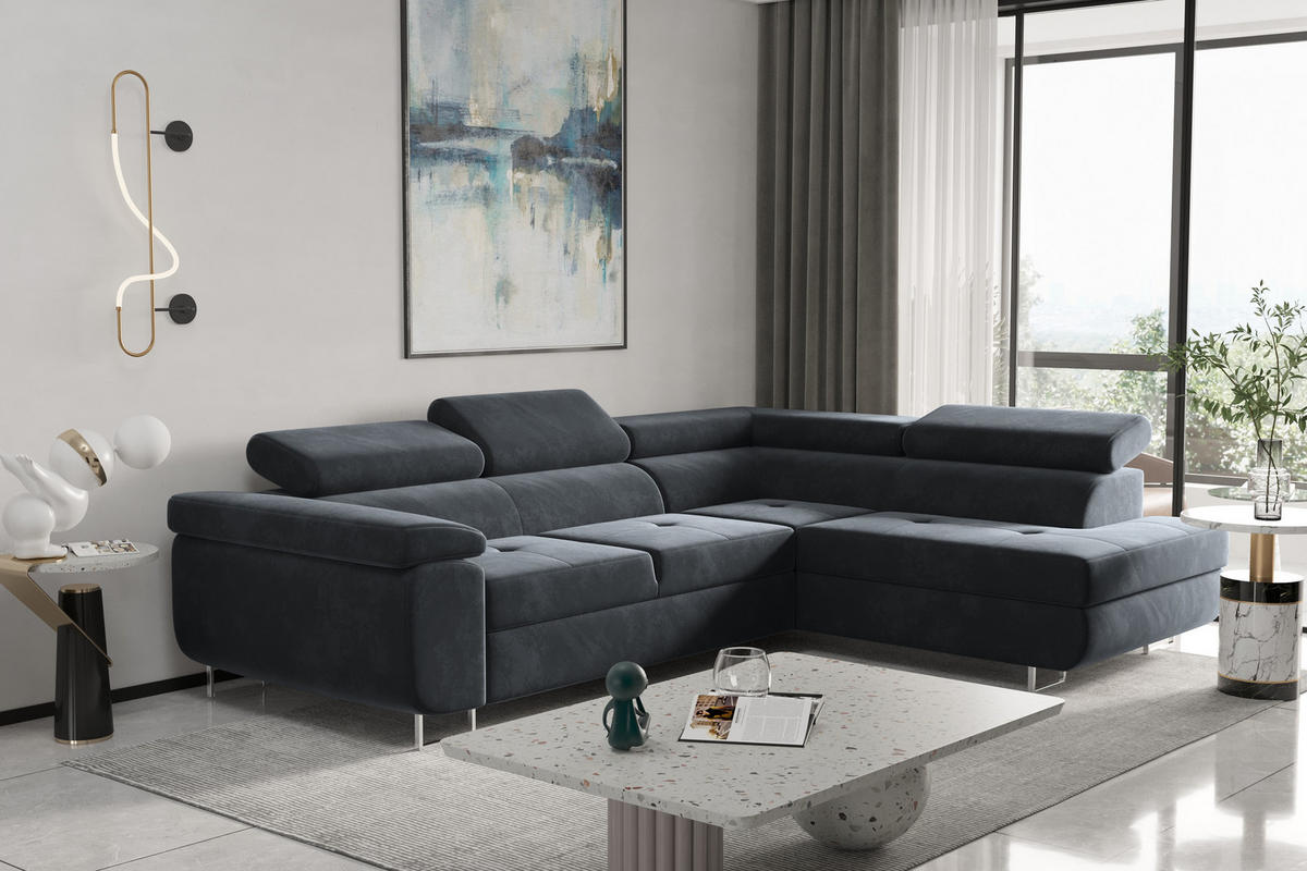 ECKSOFA mit Schlaffunktion und Bettkasten ATOM Anthrazit Rechts - Anthrazit, Holz/Textil (275/202cm) - Kaiser Möbel