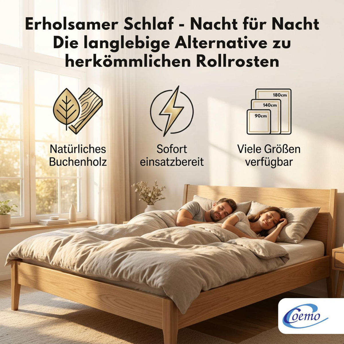 ROLLROST Lattenrost 160 x 200 cm - Naturfarben, Holz (160/200cm) - Coemo