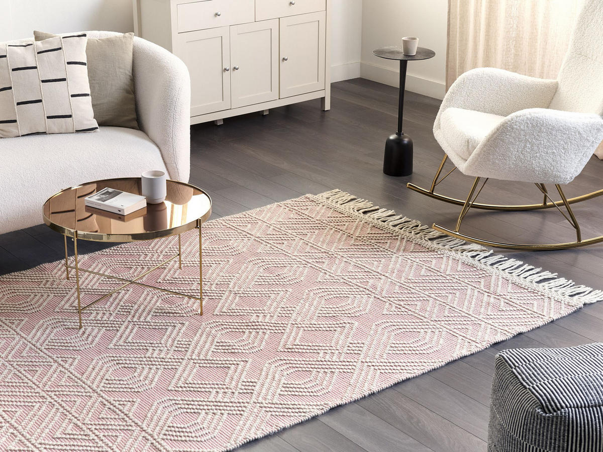 KURZFLOR-TEPPICH Adana 230/160 cm - Pink, Textil (160/230cm) - Beliani