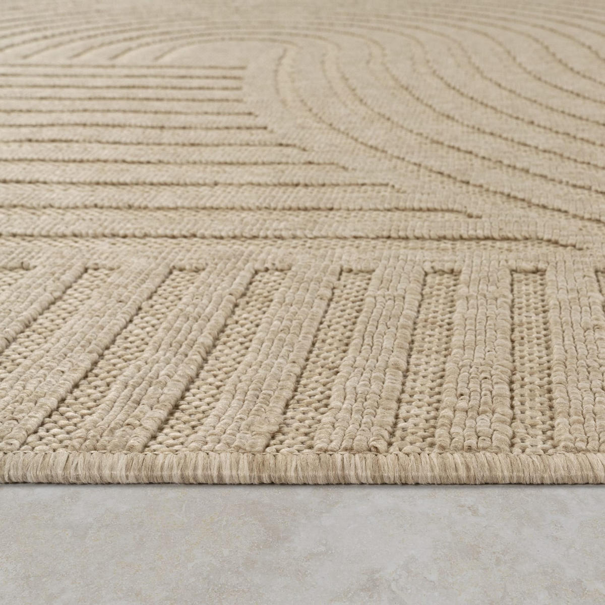 OUTDOOR Teppich Unifarben Spiralmuster Balkon, Terrasse schmutzabweisend Beige Rechteckig 160x230 - Beige, Textil (160/230cm) - KADIMA DESIGN