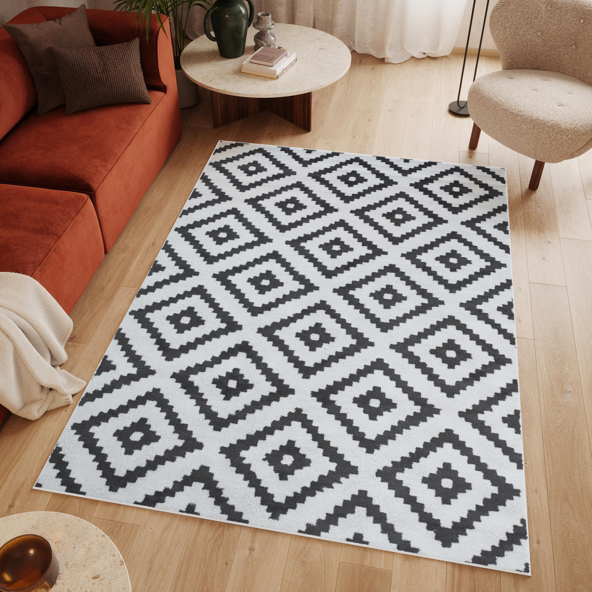 TEPPICH LUXURY Weiß Marokkanisch Karo 140/200 cm - Weiß, Textil (140/200cm) - Tapiso