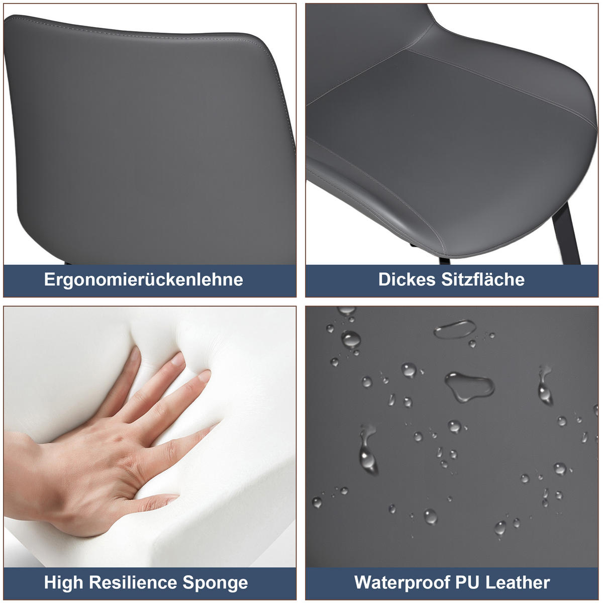 STUHL-SET DE-36246 4 Stück mit Kunstlederbezug Grau - Grau, Metall (44/84/41cm) - ComfortXL