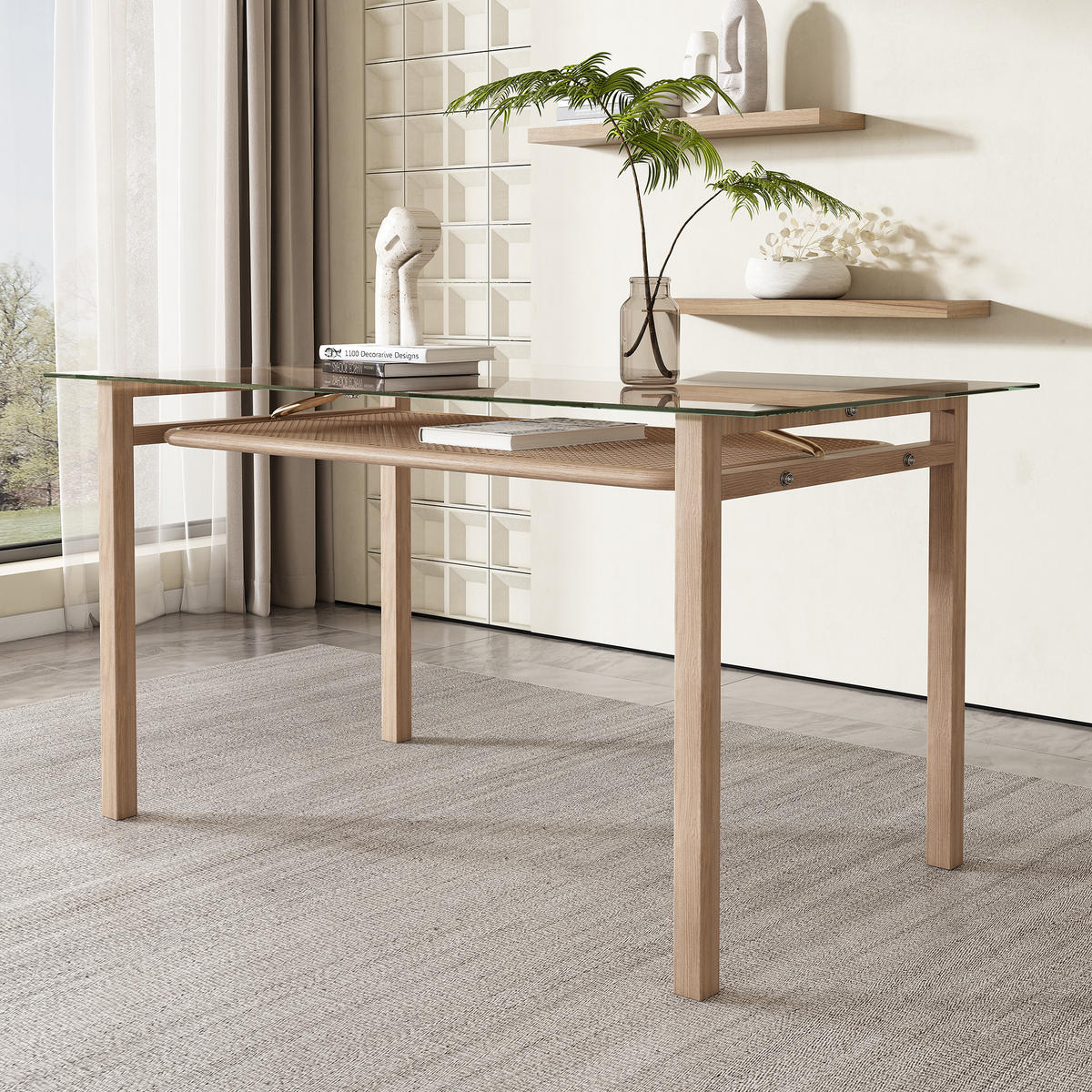 ESSTISCH Beige - Beige, Glas/Holz (65/110/74cm) - Urban Meuble