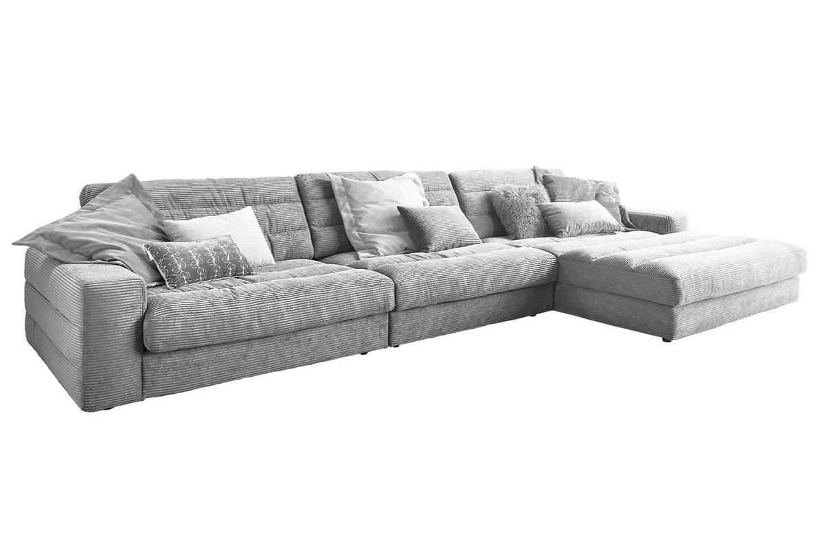 ECKSOFA XL LANA Hellgrau Cord - Hellgrau/Schwarz, Textil (416/205cm) - KAWOLA