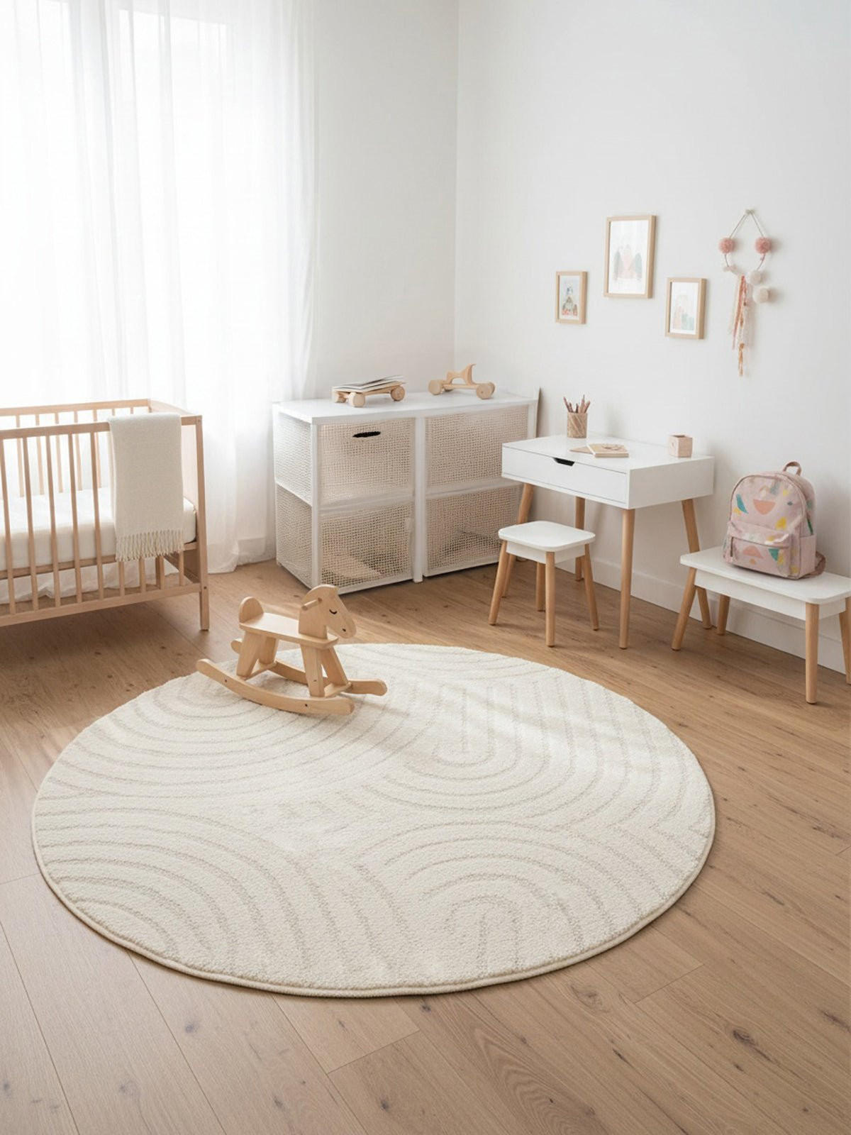 RUNDER Design Teppich mit Reliefeffekt elfenbein weiss - Weiß, Textil (120/120cm) - AFK Living