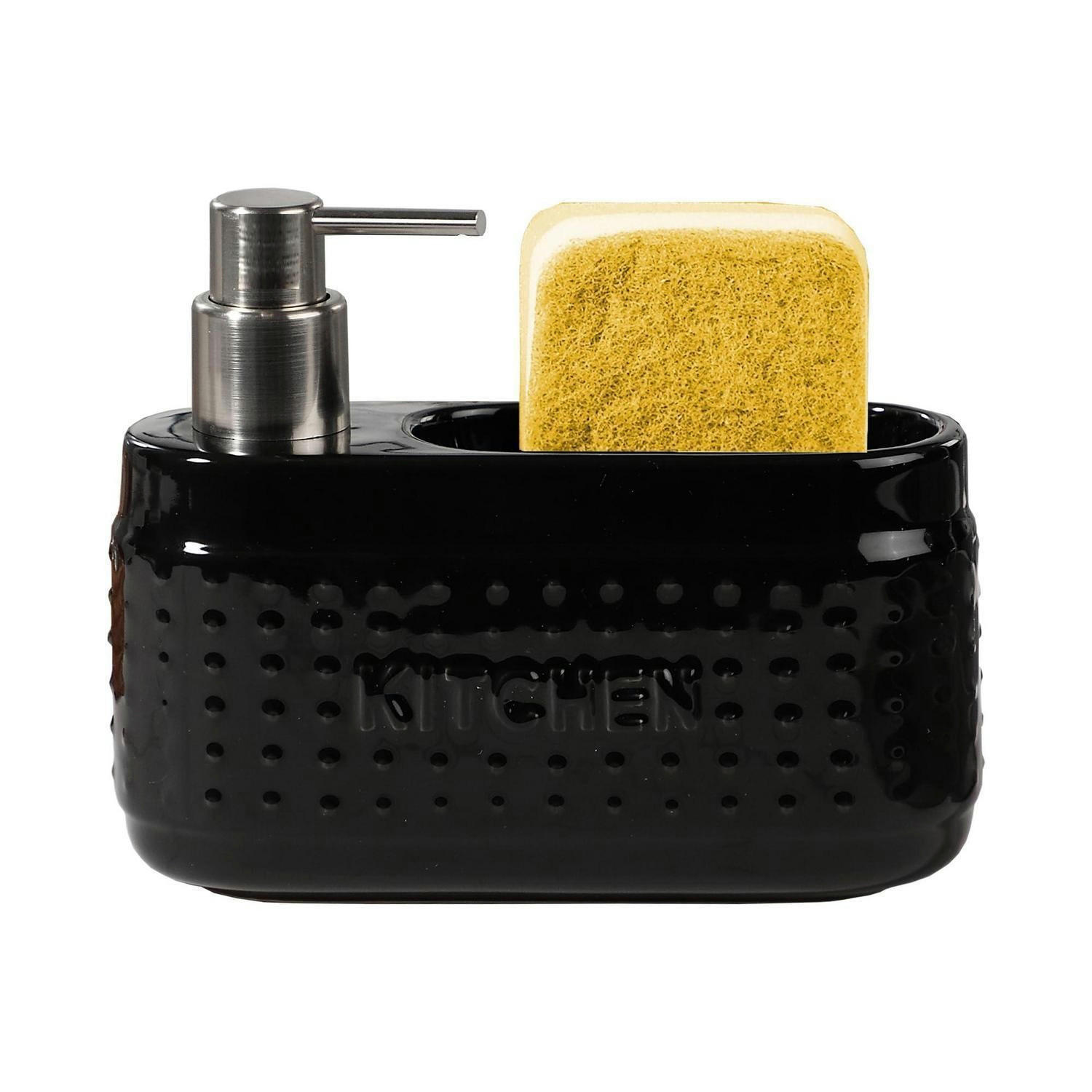 SPÜLMITTELSPENDER Keramik Schwarz 600 ml mit Schwammhalter - Schwarz, Keramik (7.2/15.2/18.8cm)