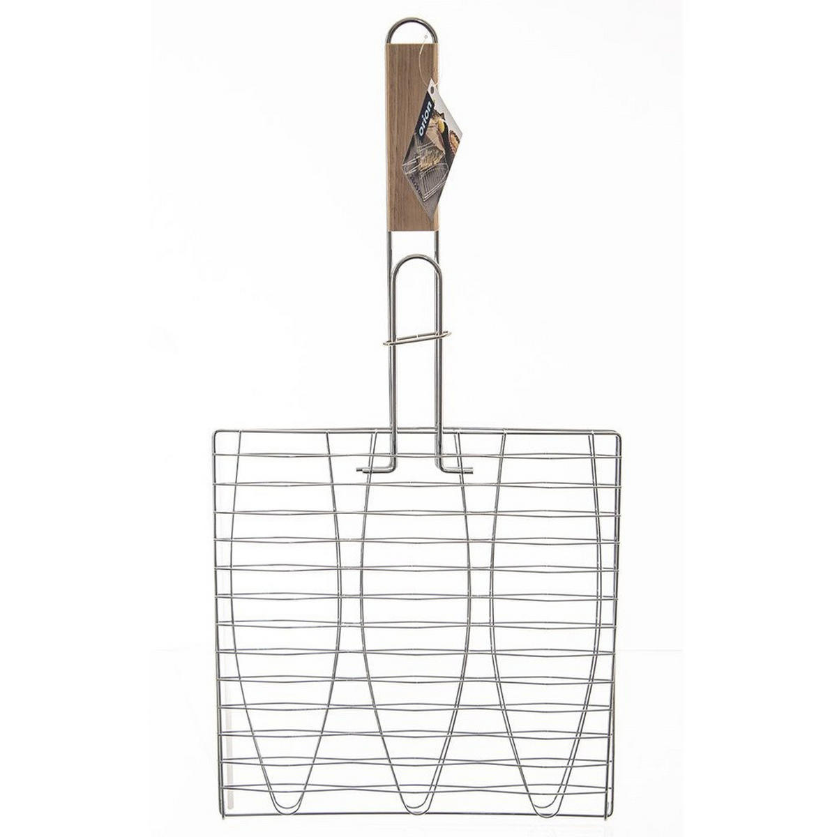 FISCHGRILLROST doppelseitig Holzgriff 55,5 cm Silberfarben - Silberfarben, Metall (28/4/55.5cm) - Orion 