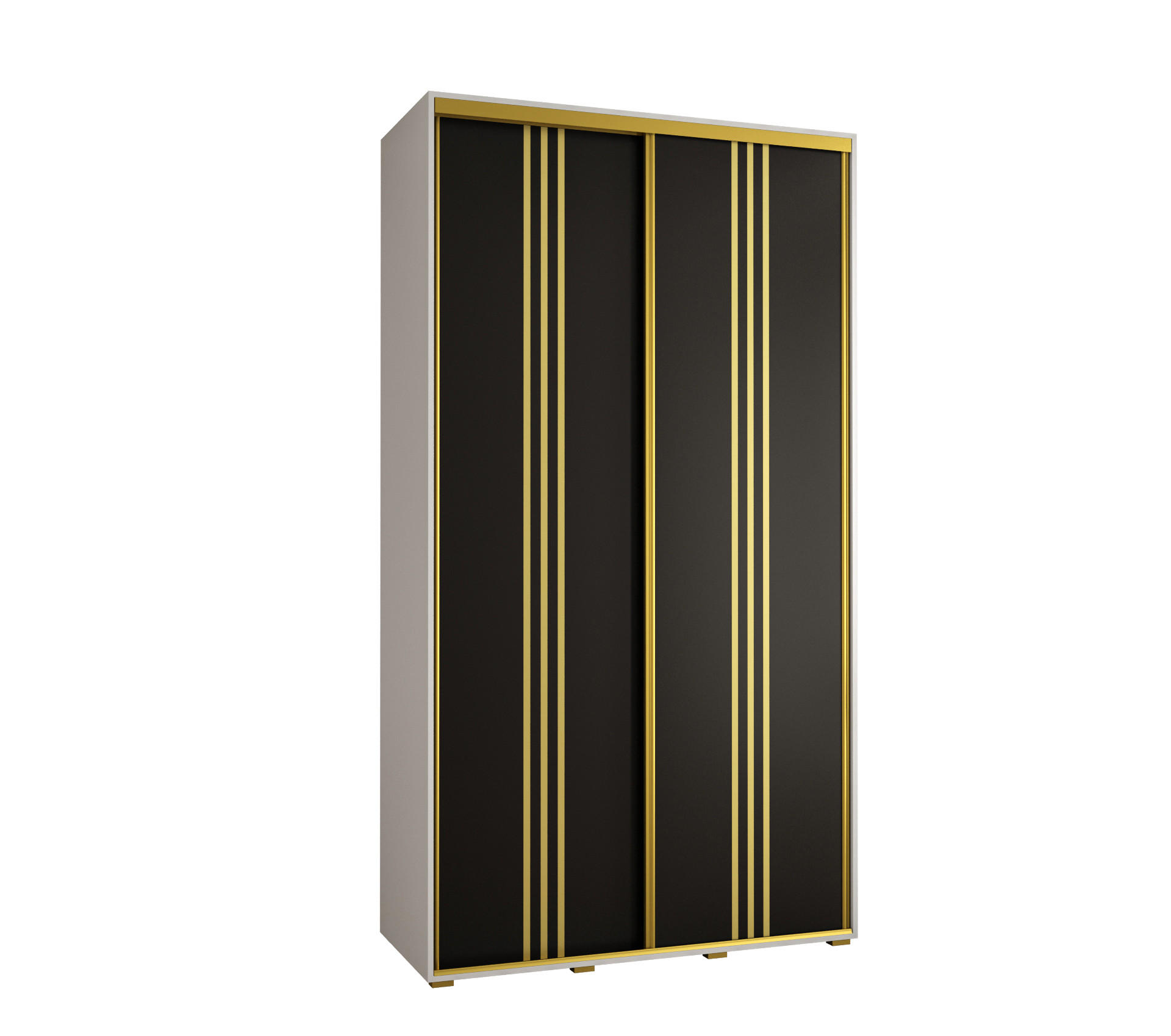 Abiks Möbel SCHWEBETÜRENSCHRANK Weiß, Schwarz, Gold 140cm × 60cm × 235cm