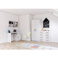 JUGENDZIMMER Elora in Weiß – 4-teiliges Set mit Schreibtisch, Kommode, Wandregal und Schrank – Grifffarbe Sonoma Eiche - Weiß, Holzwerkstoff (80/200/120cm)