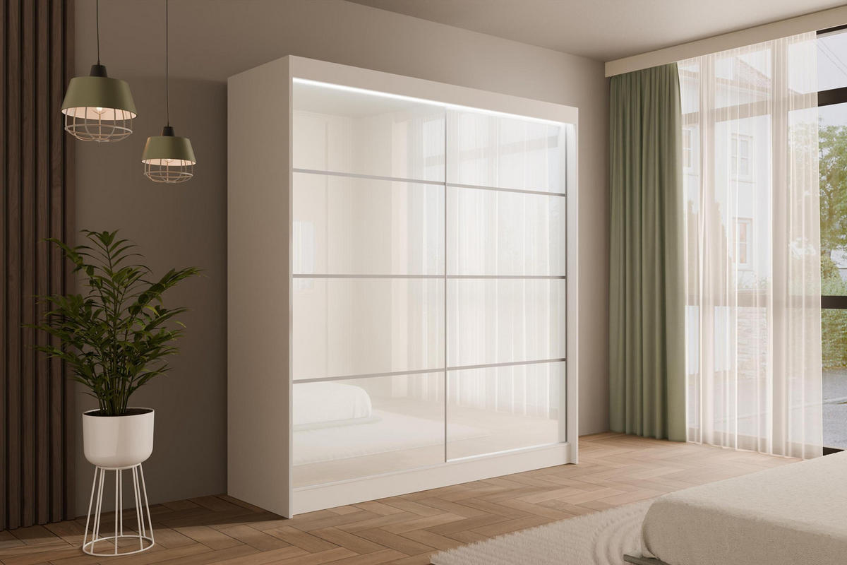 KLEIDERSCHRANK PEKA III mit LED - 200 cm - Weiß - Weiß, Holzwerkstoff (200/215/61cm) - ALTDECOR