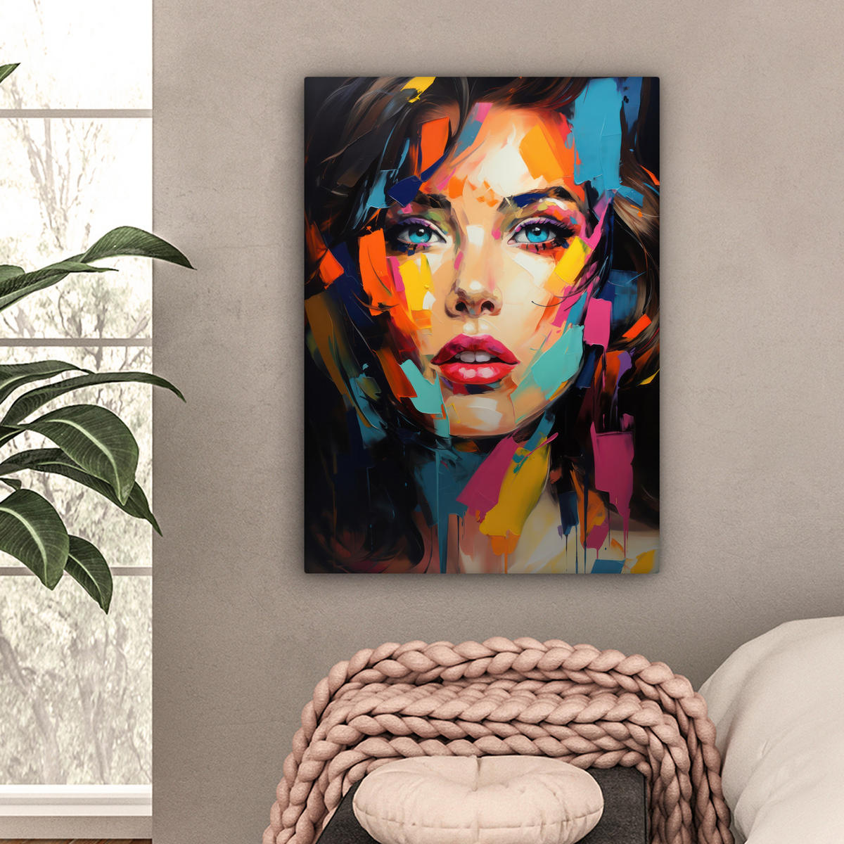 LEINWANDBILD Frau - Porträt - Farbenfroh - Kunst 60x80 cm - Multicolor, Textil (60/80cm) - MuchoWow