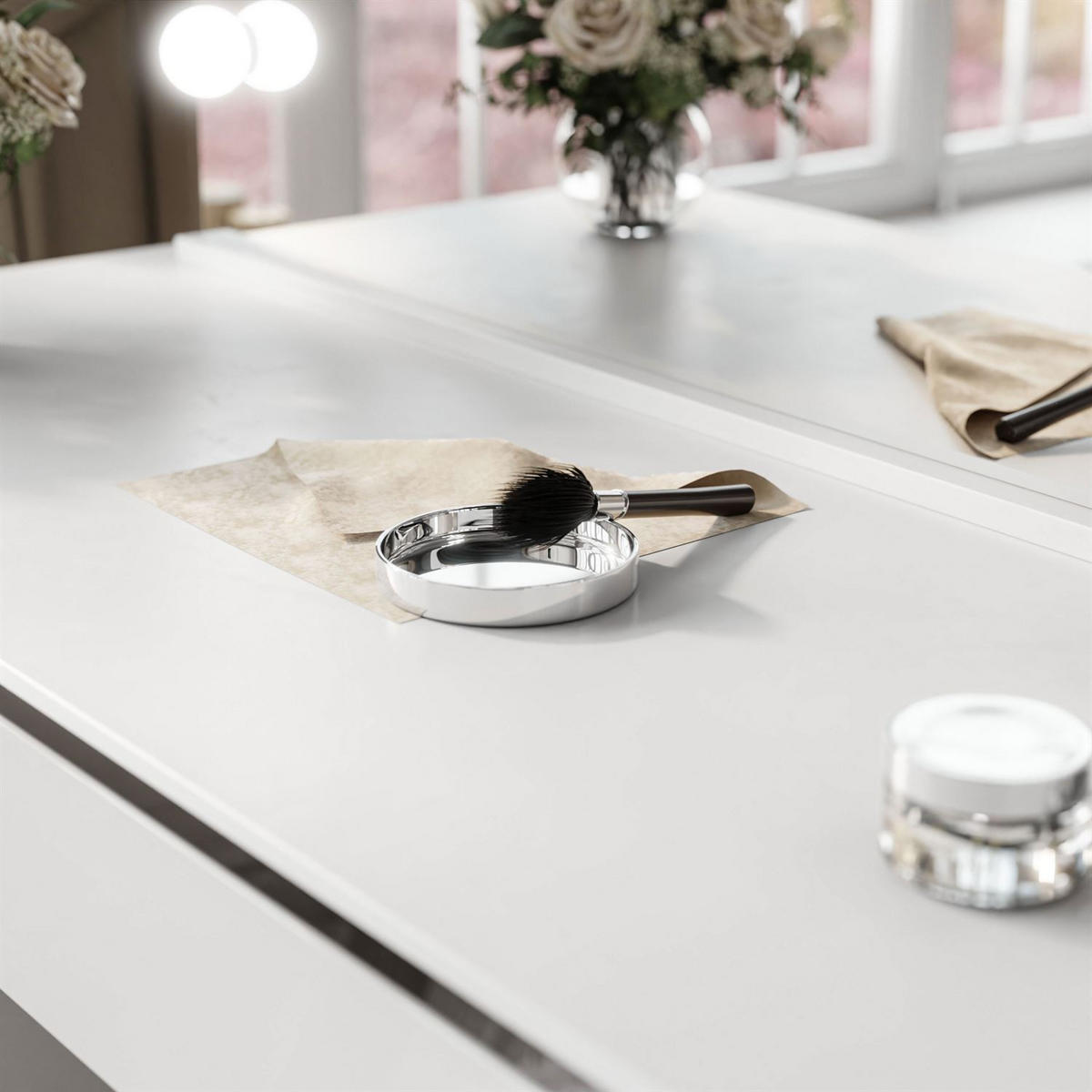 SCHMINKTISCH AURORA II SILVER ELITE mit Spiegel und Beleuchtung - Weiß Hochglanz, Holzwerkstoff (120/78.5/55cm) - Lookway