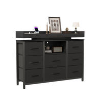 KOMMODE 8 Stoffschubladen, LED, Steckdose, stabil, Stahlrahmen, Anti-Kipp, schwarz - Schwarz, Textil (108/82/30cm) - EuroLiving