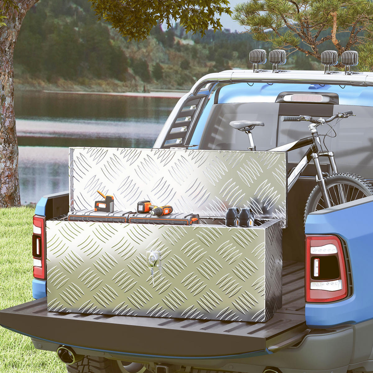 GERÄTEKASTEN Aufbewahrungskiste aus Aluminium mit Schloss und Schlüsseln - Silberfarben, Metall (15.5/20.5/50cm) - HOMCOM