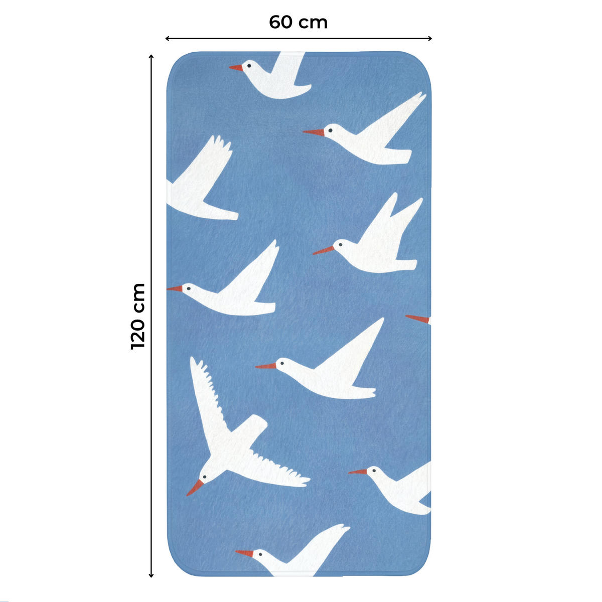 WC PŘEDLOŽKA Ptáci - bílá - vzor 60x120 cm - modrá, textil/plast (60/1cm) - OnlyWow