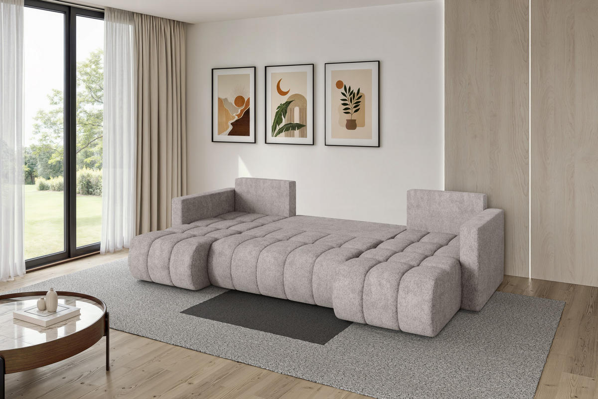 SEDACÍ SOUPRAVA DO U s funkcí spaní a úložným prostorem GARD-U 300x146x85 světle šedá velur - černá/světle šedá, kompozitní dřevo/textil (300/85/146cm) - ALTDECOR
