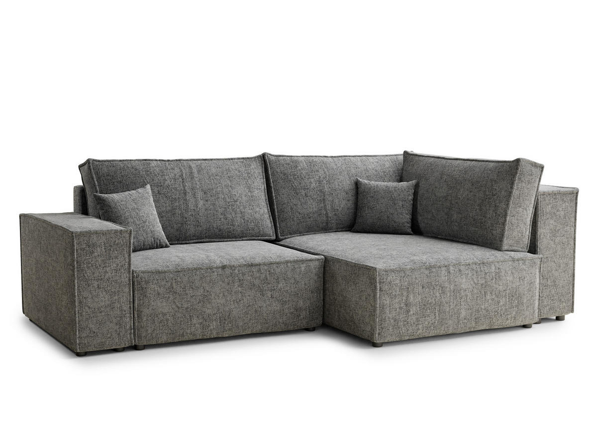 ECKSOFA MIT SCHLAFFUNKTION Tonga Grau Chenille-Stoff - Schwarz/Grau, Holz/Holzwerkstoff (255/105cm) - Maison de Reve