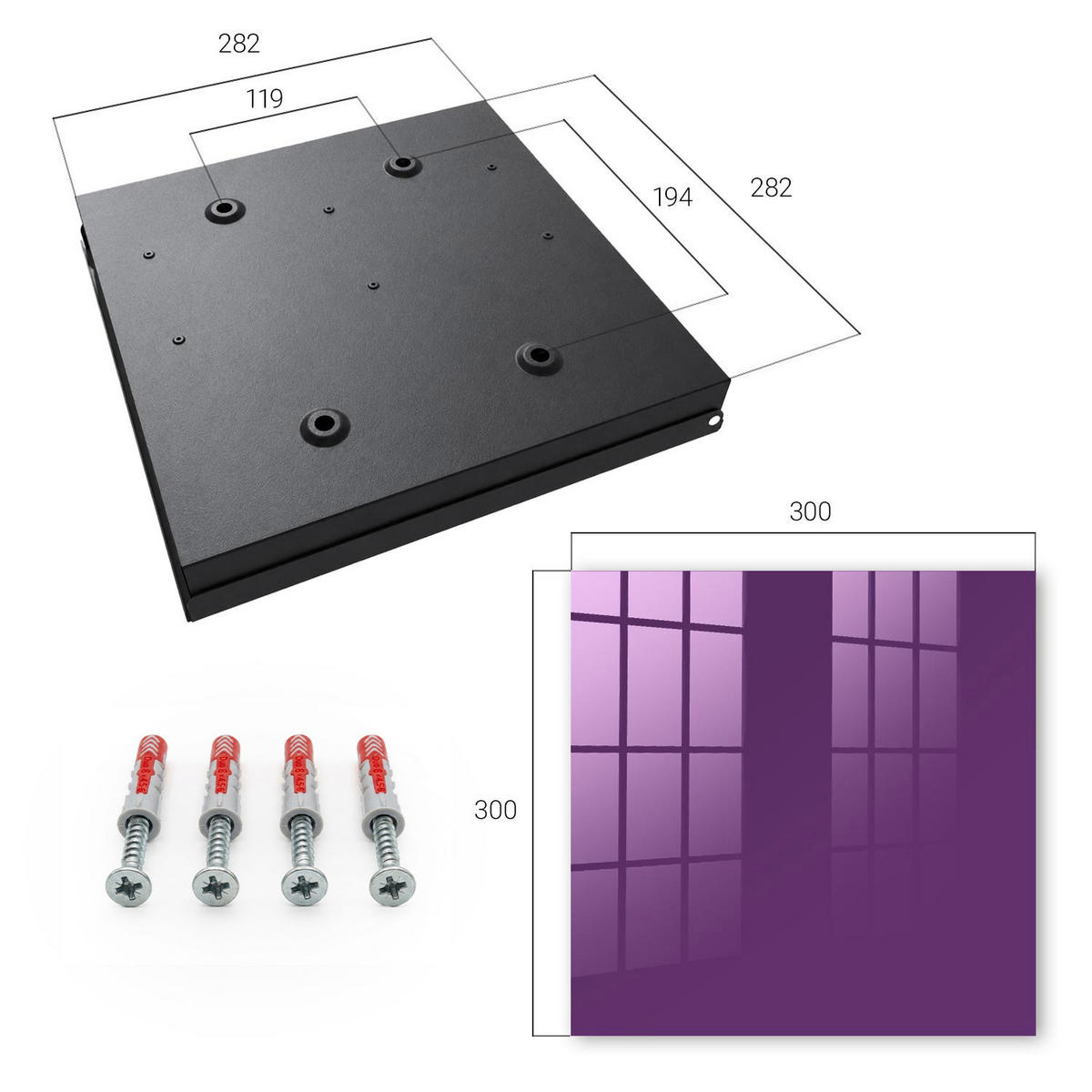 SCHLÜSSELBOX Schwarz 30x30 cm- Türöffnung nach rechts - Kräftiges Lila - Lila, Metall (30/30/5cm) - TULUP