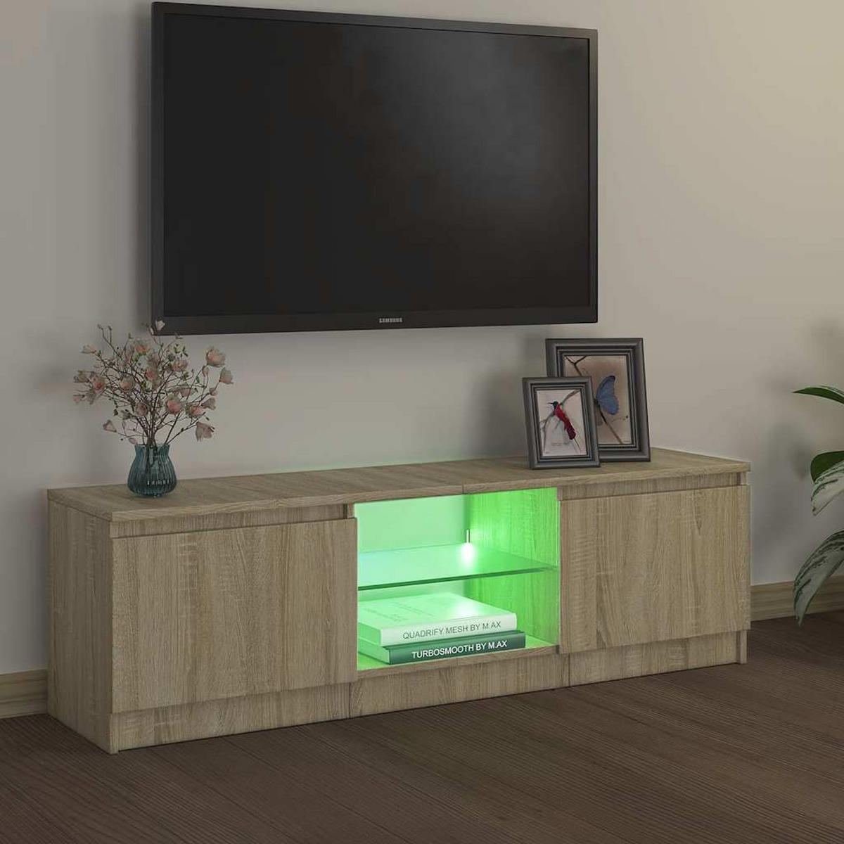 TV-SCHRANK Mit Led-Leuchten Sonoma-Eiche 120/30/36 Cm - Braun, Holz (120/36/30cm) - vidaXL
