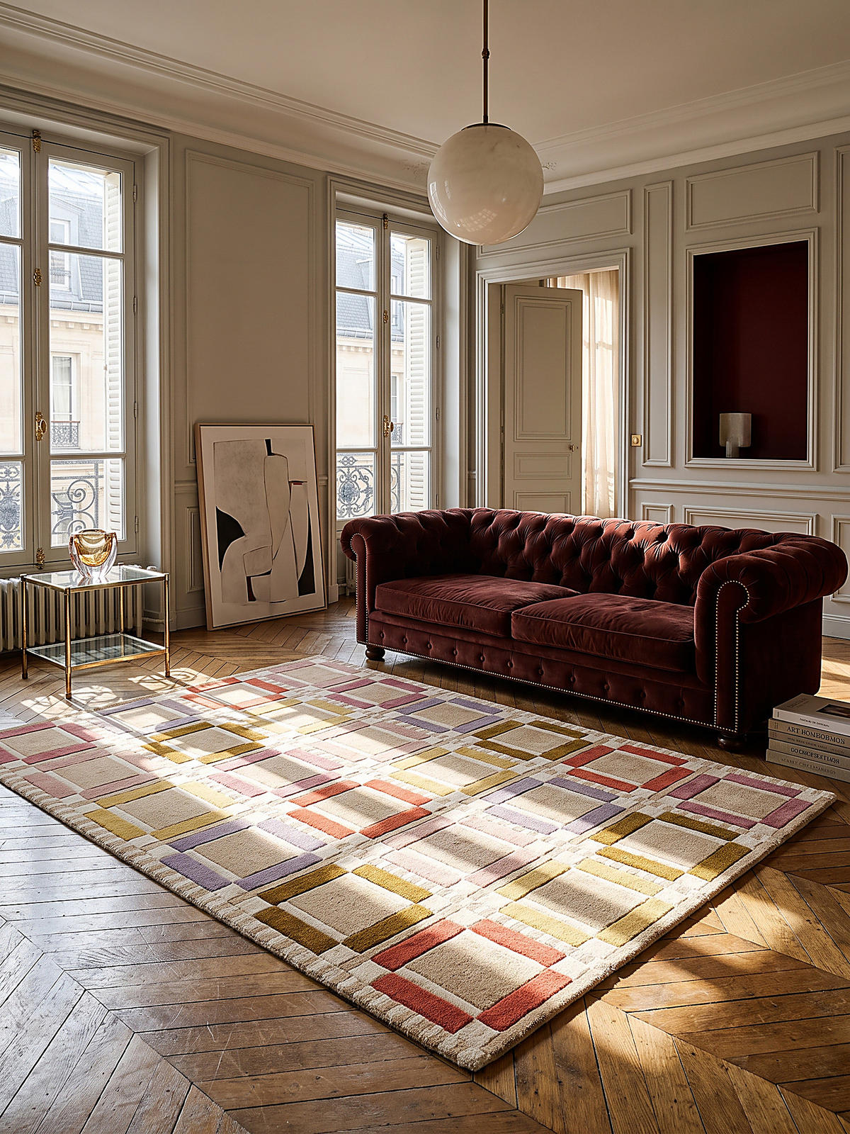 TEPPICH aus Wolle, handgetuftet, ORRIN, in Multicolor-Pastell, Fensterkaro-Raster, 140 x 200 cm - Multicolor, Textil (140/200cm) - KADIMA DESIGN