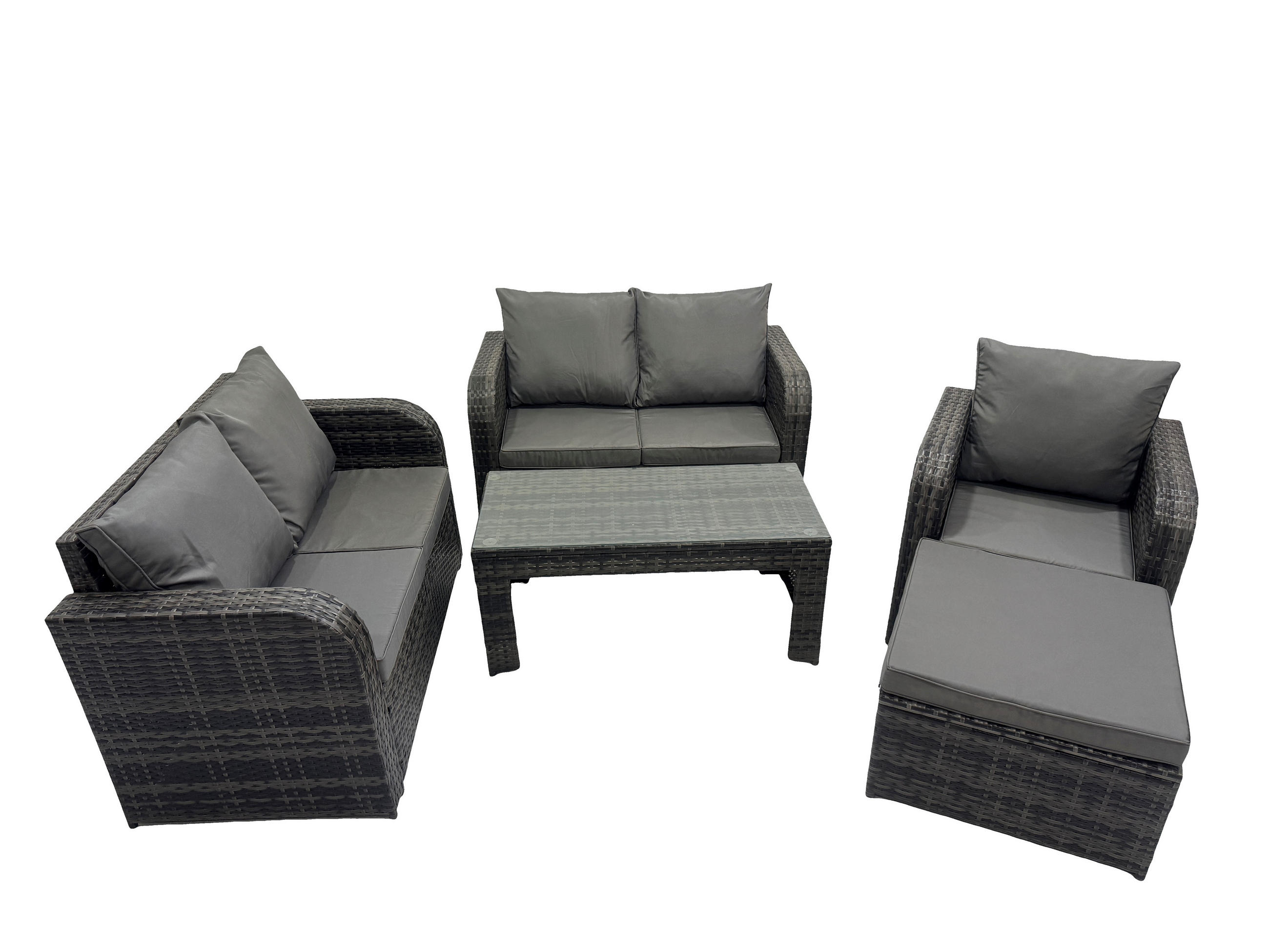 GARTENSOFA SET mit rechteckigem COUCHTISCH Polyrattan 8-Sitzer Dunkelgrau - Dunkelgrau/Grau, Glas/Kunststoff - Fimous