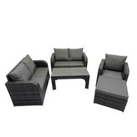GARTENSOFA SET mit rechteckigem COUCHTISCH Polyrattan 8-Sitzer Dunkelgrau - Dunkelgrau/Grau, Glas/Kunststoff - Fimous