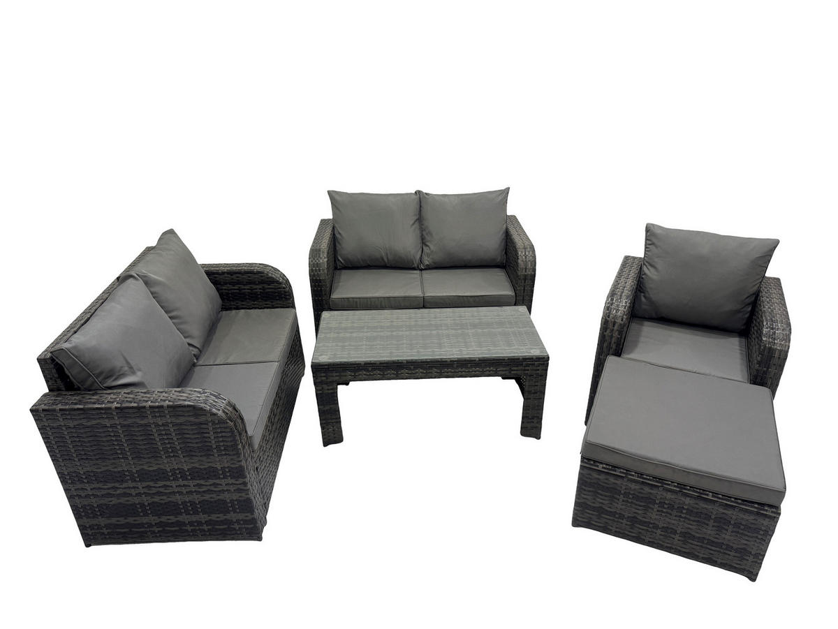 GARTENSOFA SET mit rechteckigem COUCHTISCH Polyrattan 8-Sitzer Dunkelgrau - Dunkelgrau/Grau, Glas/Kunststoff - Fimous
