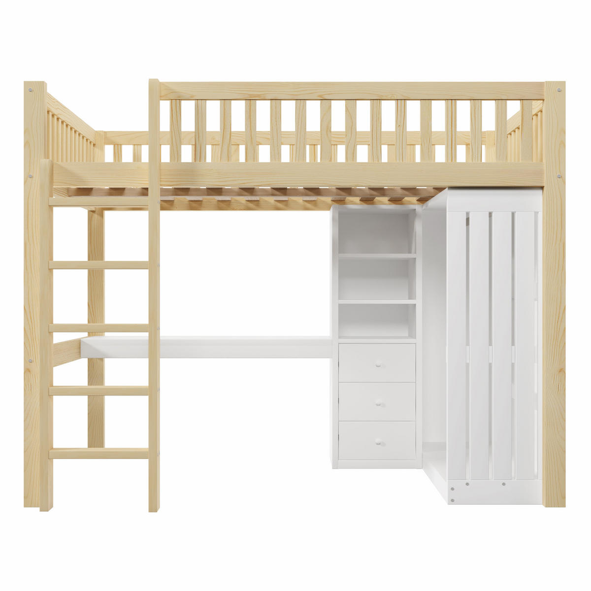 HOCHBETT 140/200 cm natur aus Kiefer und MDF mit Schreibtisch Kleiderschrank Treppe - Naturfarben, Holz (140/200cm) - OKWISH