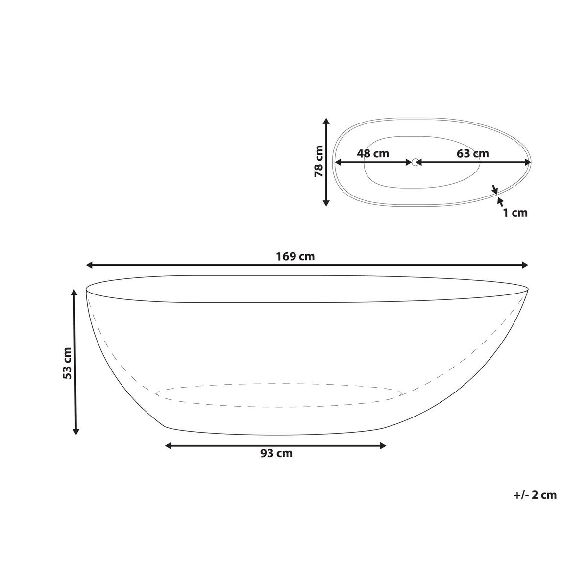 BADEWANNE 78x169x53 cm transparent Blancarena - Transparent, Kunststoff (78/53/169cm) - Beliani