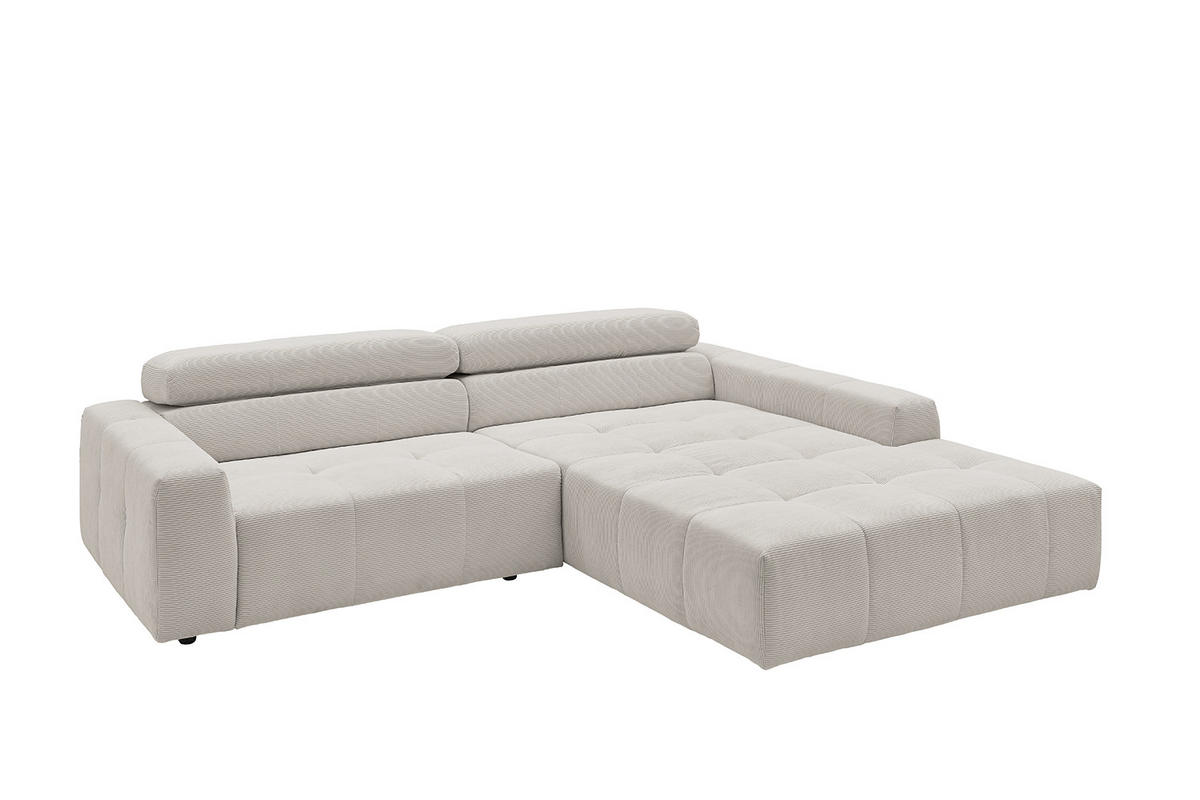 ECKSOFA RENO Silber Cord - Silberfarben/Schwarz, Kunststoff/Textil (258/217cm) - KAWOLA