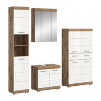 BADKOMBINATION 4tlg. Wave Bad in Nox Oak Nachbildung und weiß hochglanz B/H/T: 204x191x34 cm - Eichefarben, Holz (204/191/34cm)