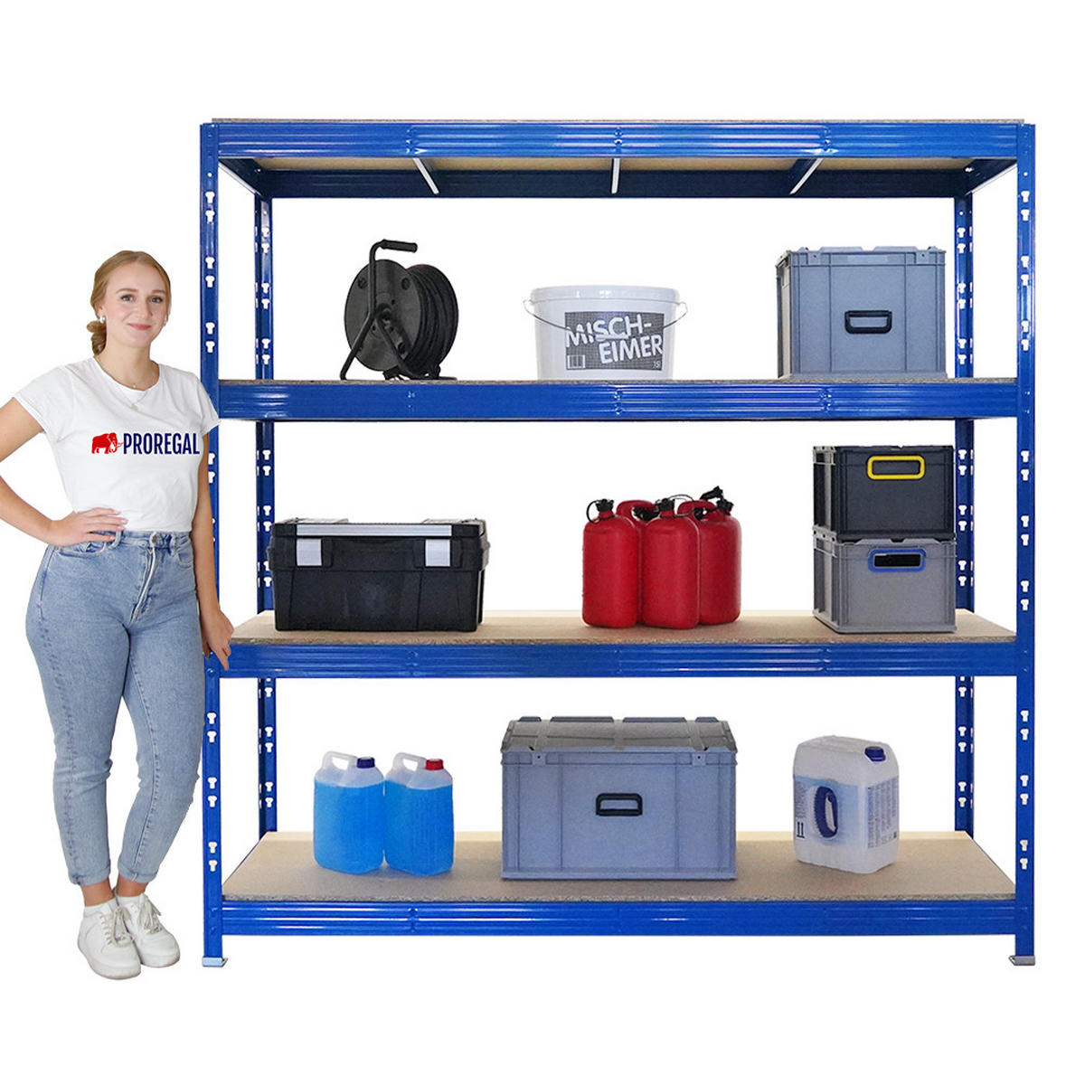 SCHWERLASTREGAL Rhino 2er-Set 200x200x60 cm 4 Spanplatten-Ebenen 16mm Fachlast 500 kg Blau - Blau, Metall (400/200/60cm) - PROREGAL