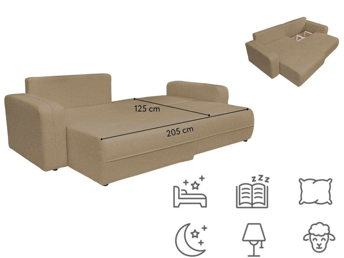 ECKSOFA Oreo L-Form Mit Bettkasten Und Schlaffunktion Quelle-Stoff Hellbraun Links - Hellbraun, Holz (143/247cm) - Kaiser Möbel