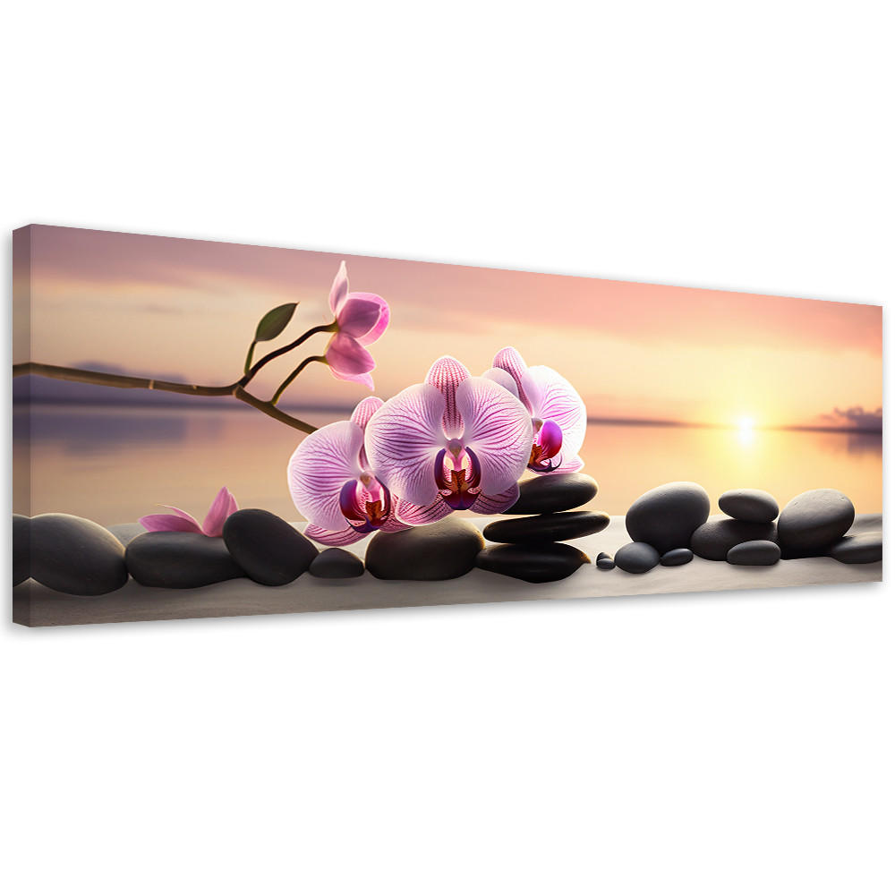 WANDBILD rosa orchidee und zen steine - Pink, Textil (90/30cm) - Feeby