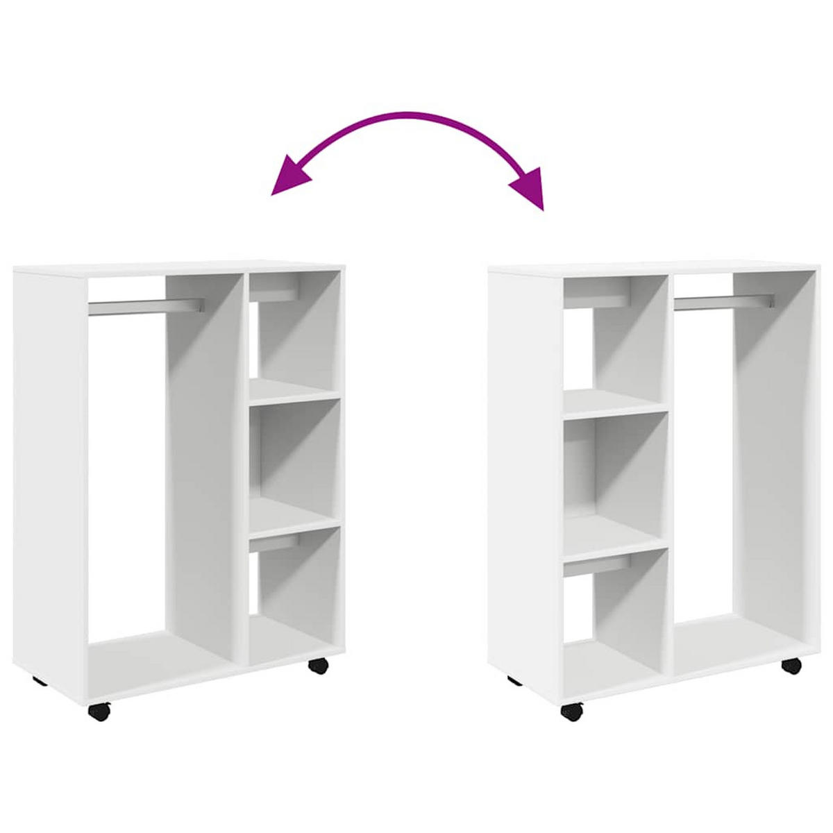 KLEIDERSCHRANK mit 4 Rollen, 3 Fächern 80/40/110 cm aus Holzwerkstoff Weiß - Weiß, Holz (80/110/40cm) - vidaXL