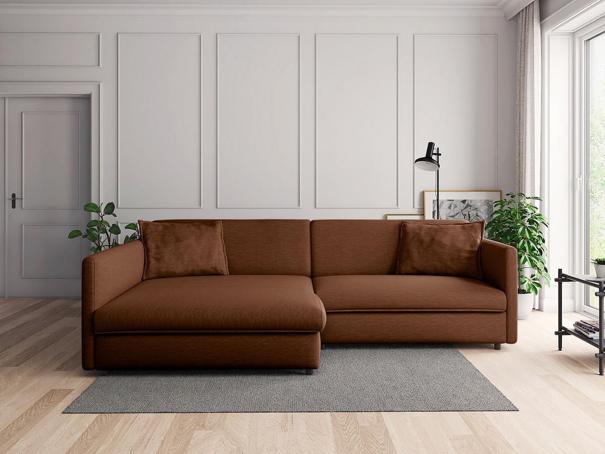 ECKSOFA mit Longchair - Schwarz/Braun, Kunststoff/Textil (290/183cm) - home24