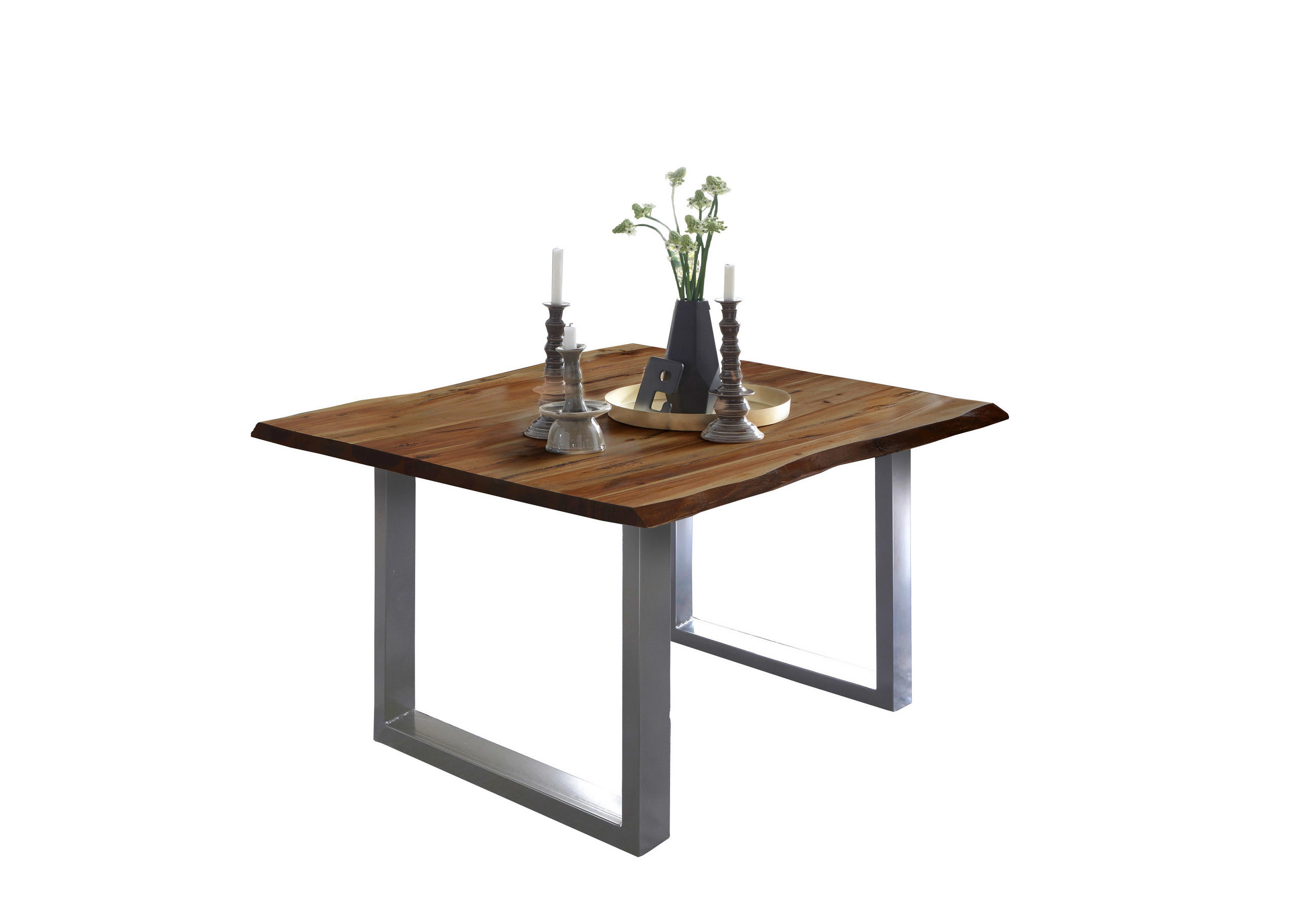 ESSTISCH NOAH - Silberfarben/Braun, Holz/Metall (80/80/77cm) - SAM
