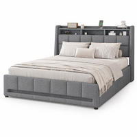 POLSTERBETT 140/200 cm in Grau mit 2 Schubladen, LED und USB Leinen - Grau, Holzwerkstoff/Textil (140/200cm) - CHICFURN