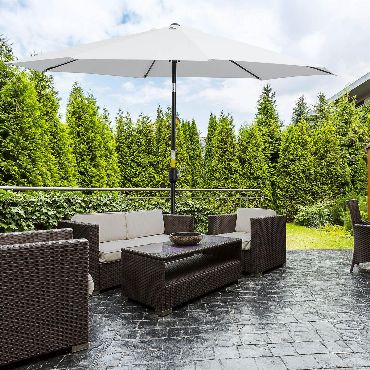 SONNENSCHIRM DE-11392 neigbar, mit Kurbel, Ø 3 m Weiß - Weiß, Metall (295/295cm) - ComfortXL