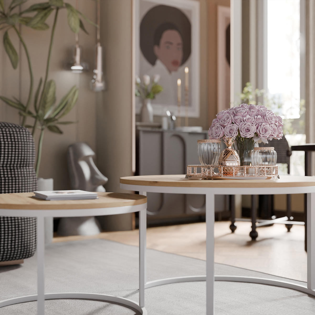 LAVO Couchtisch rund 2-in-1, Artisan-Eiche - Eiche Wotan/Weiß, Holzwerkstoff (70/70/48cm) - Idohome