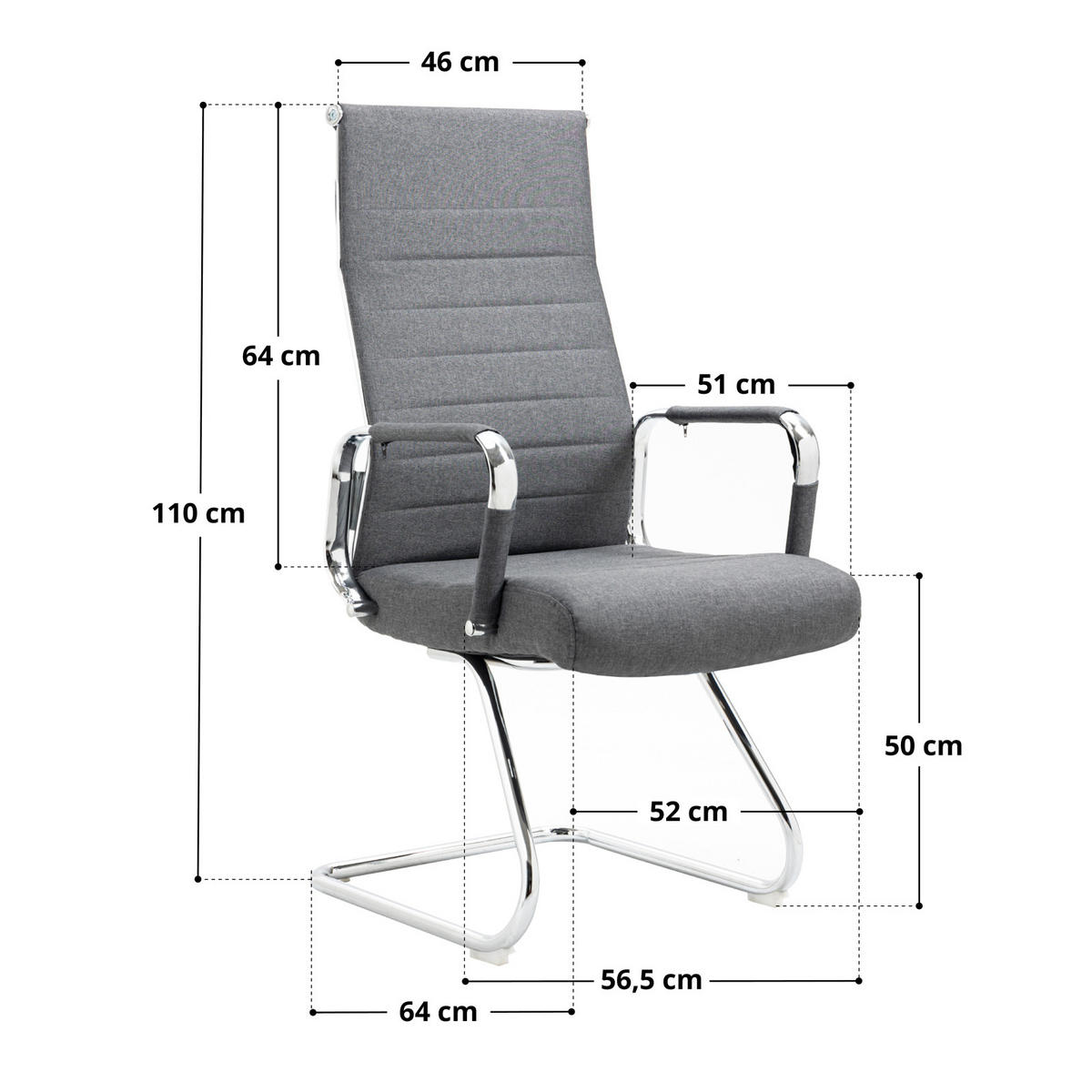 BESUCHERSTUHL OFFICE COMFORT 2er Set Stoff Dunkelgrau - Dunkelgrau/Anthrazit, Textil/Metall (56.5/110/64cm) - SVITA