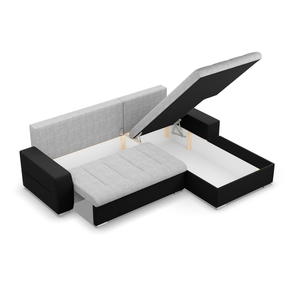 ECKSOFA MIT SCHLAFFUNKTION AURORA RECHTS, Grau + Schwarz - Schwarz/Grau, Textil (243/200cm)