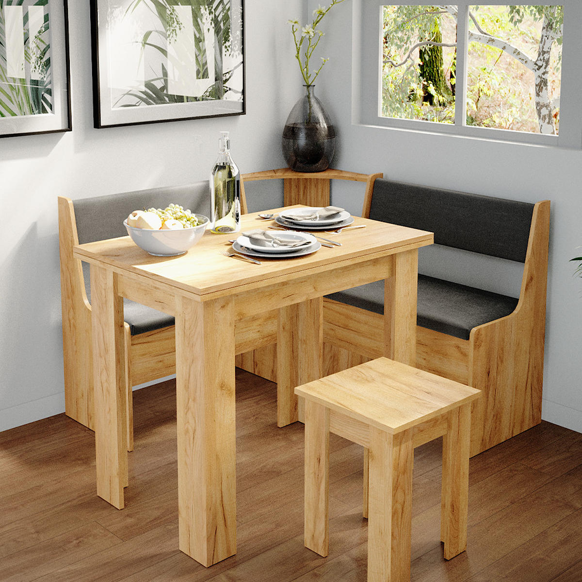 ECKBANK Roman Goldkraft Eiche 120 x 41.5 cm - Anthrazit/Eiche Wotan, Holzwerkstoff (120/120cm) - Vicco