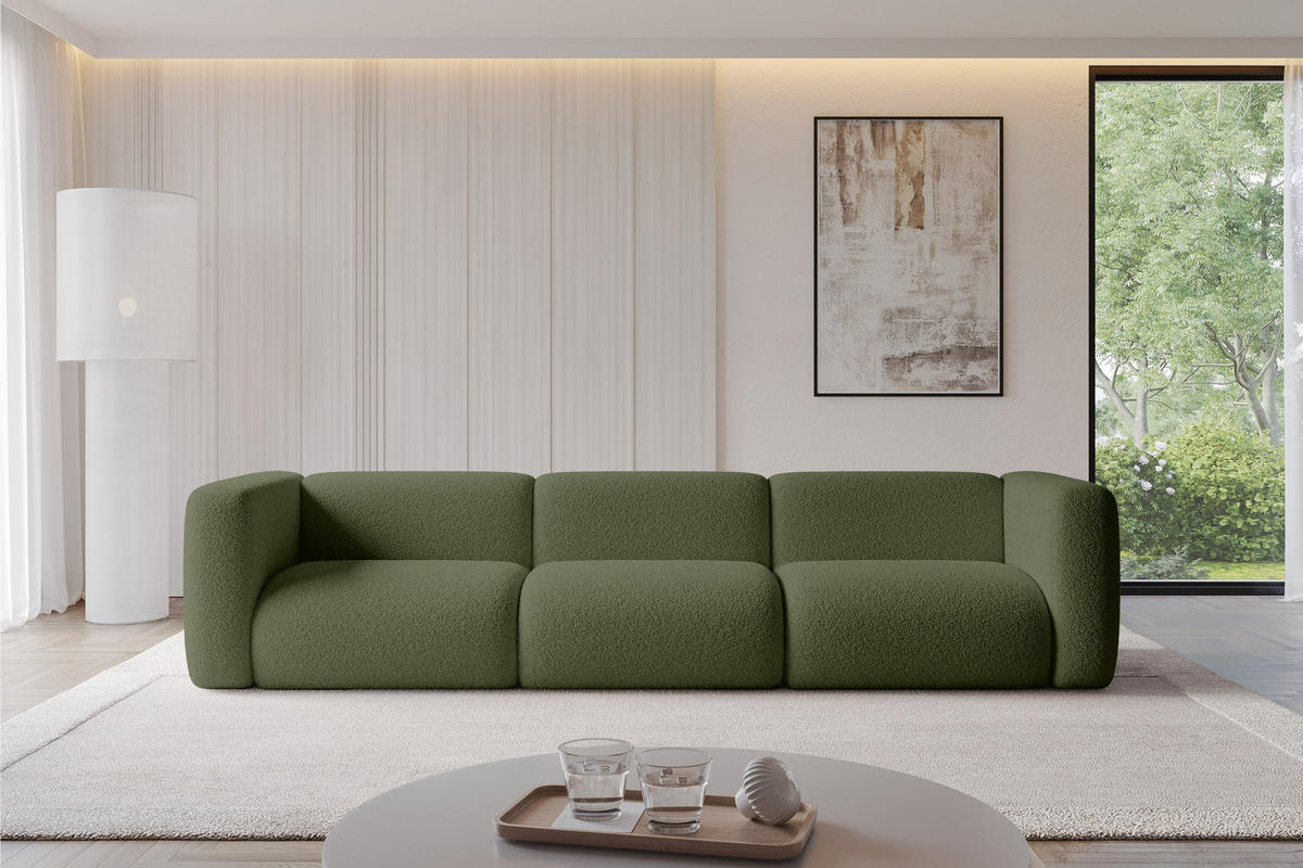 MODULÁRNÍ pohovka MIRA-S2, 3místná, 319 × 89 × 70 cm, zelená, bouclé - černá/zelená barva, kompozitní dřevo/textil (319/70/89cm) - ALTDECOR